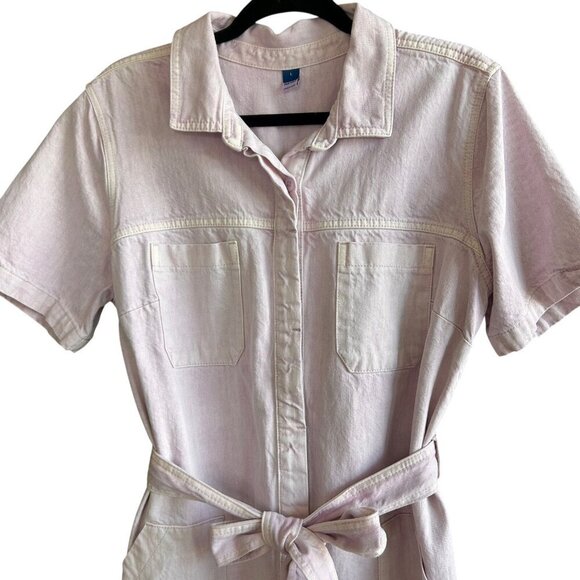 Old Navy Lavender Denim Jean Belted Coveralls Jumpsuit Size Large - Picture 2 of 11